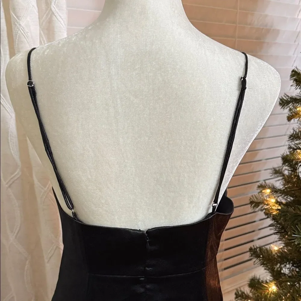 Free People Satin Cutout Jumpsuit Black Wide Leg Size 8 NWT